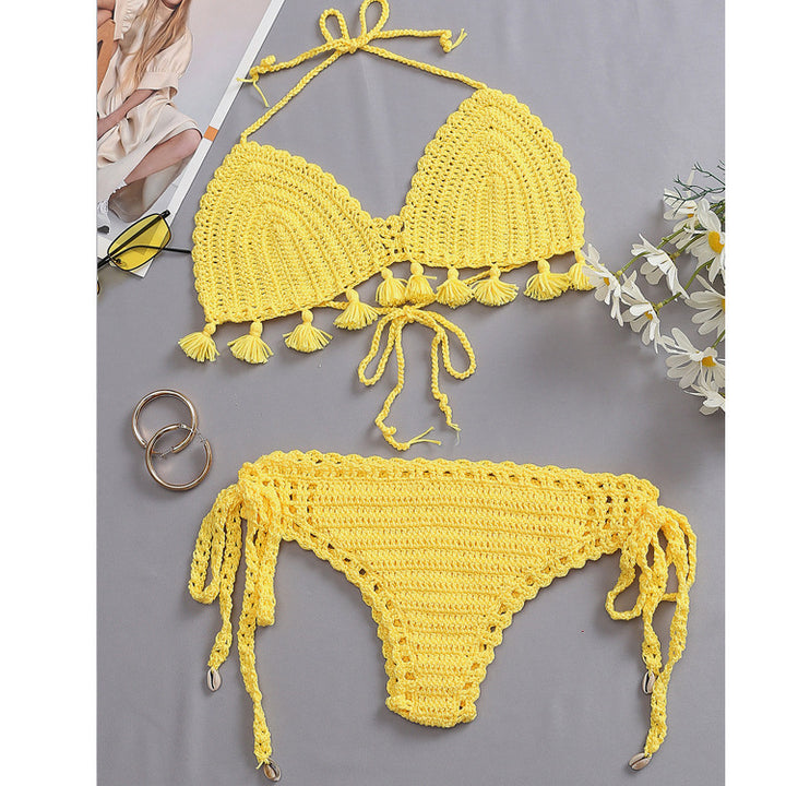 Damen Häkel-Bikini-Set mit fransigen Akzenten und verstellbaren Trägern Echo Archiv