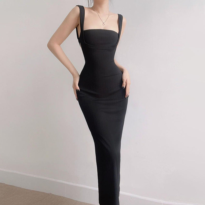Damen figurbetontes Maxikleid mit quadratischem Ausschnitt und Rippmaterial Echo Archiv