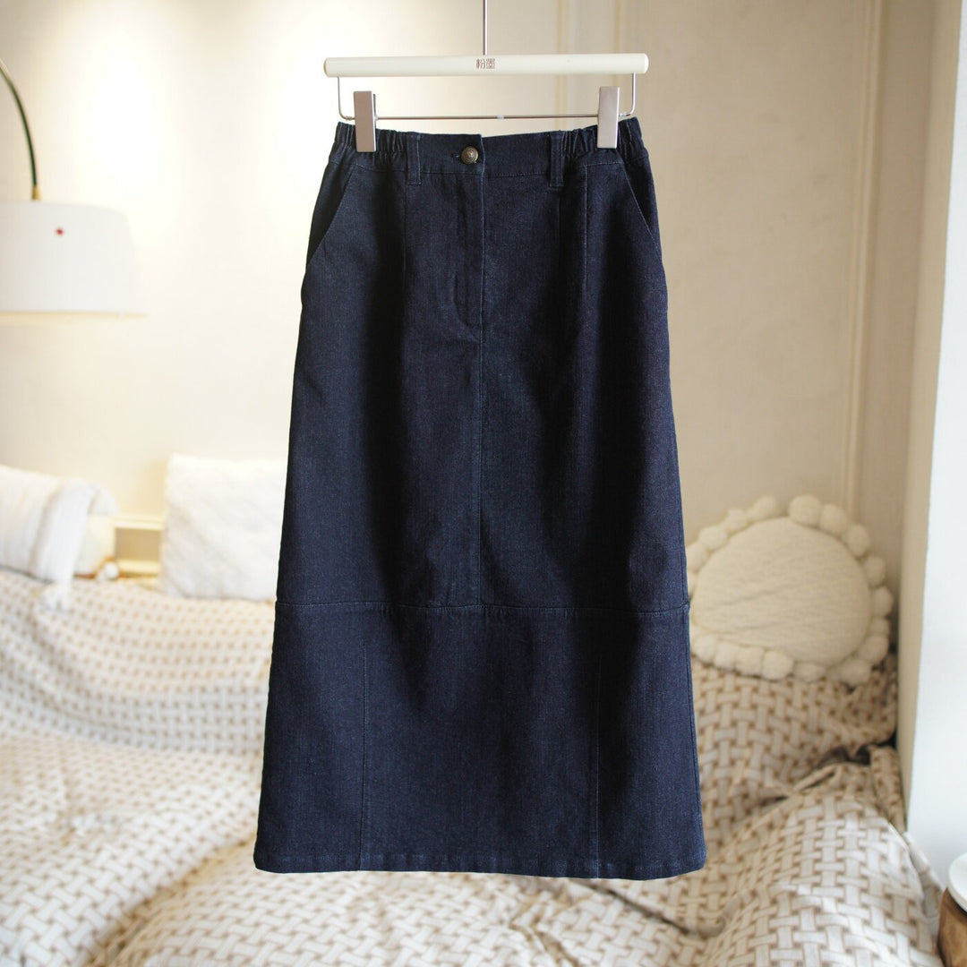 Damen Jeans-Midirock mit elastischem Bund Echoarchiv