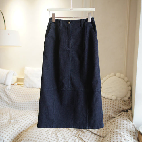 Damen Jeans-Midirock mit elastischem Bund Echoarchiv