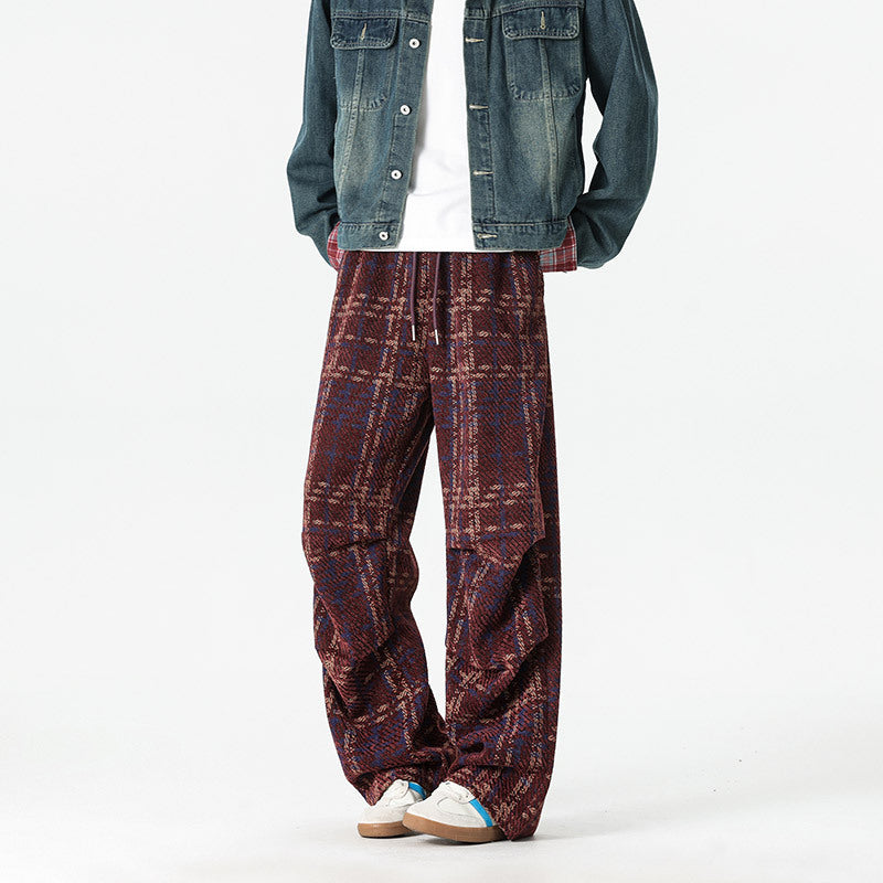 Herren Karierte Relaxed-Fit Hose mit verstellbarem Bund Echoarchiv