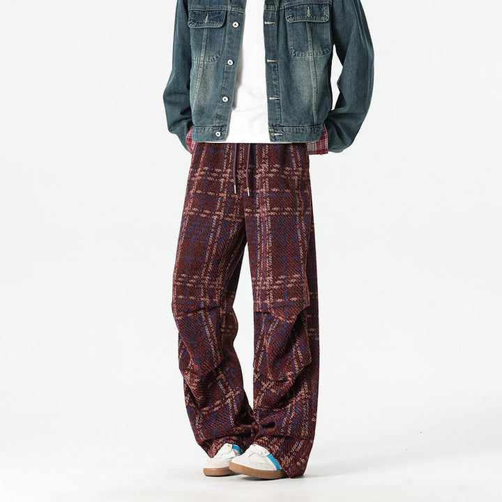Herren Karierte Relaxed-Fit Hose mit verstellbarem Bund Echoarchiv