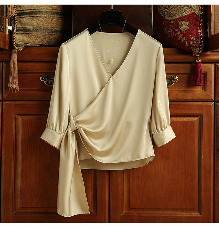 Damen Elegante Wickelbluse mit Taillenbund Echoarchiv