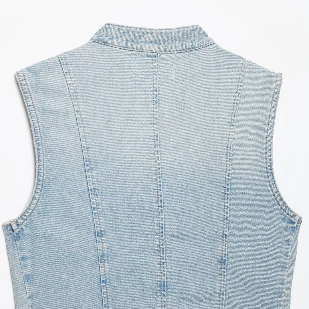 Damen Jeansweste im Military-Look mit Stehkragen und dekorativer Druckknopfleiste Echoarchiv