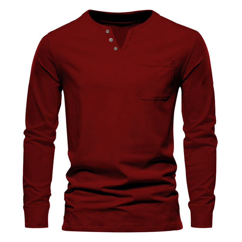 Herren Langarm-Henley-Shirt mit praktischer Brusttasche und modischem Knopfdesign Echoarchiv