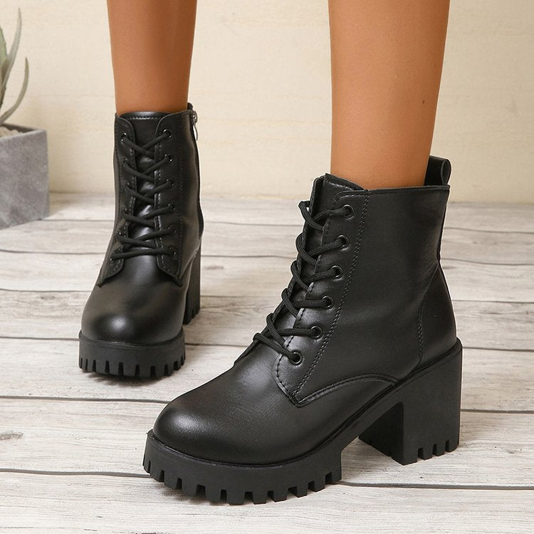 Damen High-Top Stiefeletten mit robustem Blockabsatz und Schnürung Echoarchiv