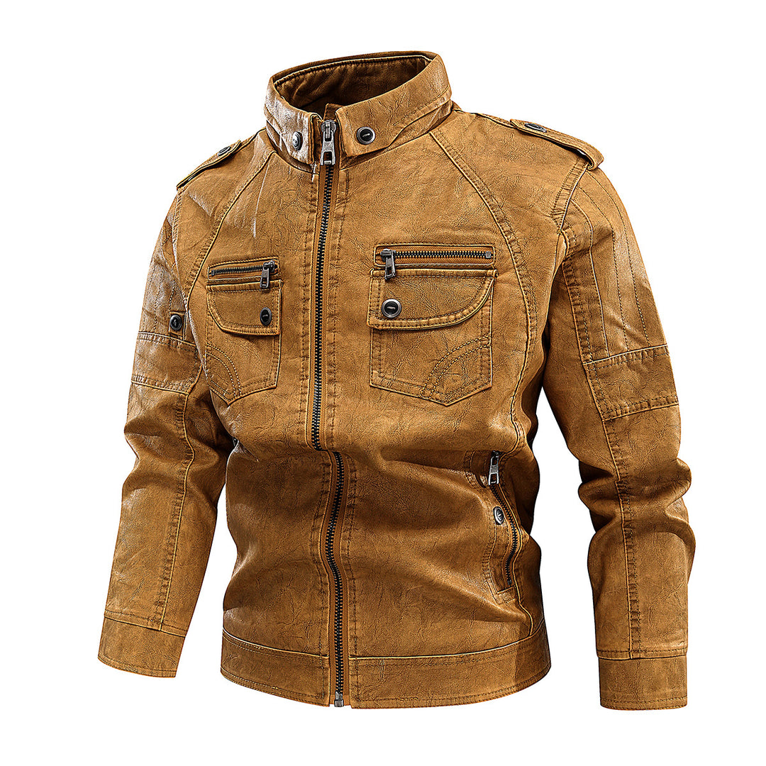 Herren elegante Lederjacke mit praktischen Taschen und Reißverschlussdetails Echoarchiv