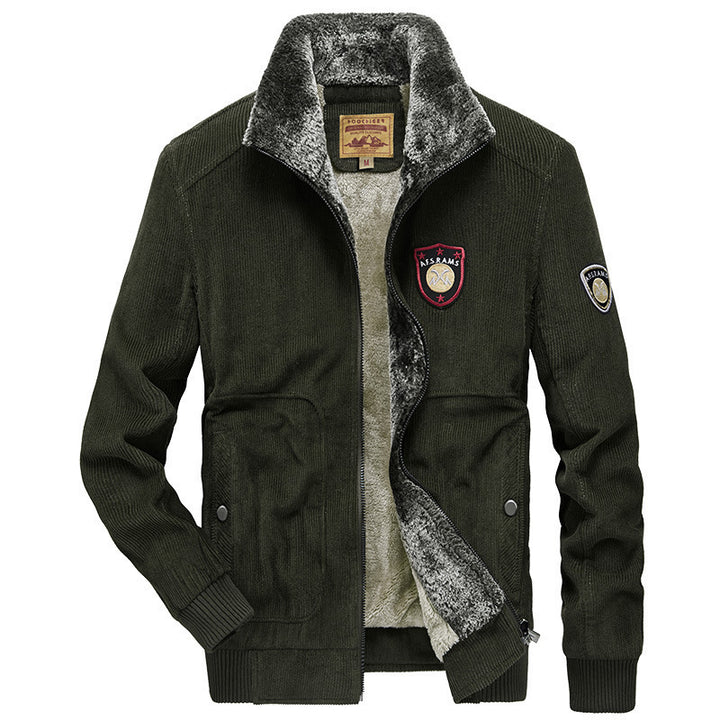 Herren Cord‑Strickjacke mit wärmender Teddyfleece‑Innenlage und Badge‑Details – Taviero