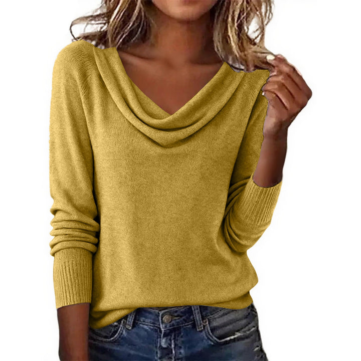 Damen Feiner Strickpullover mit Wasserfallkragen und Rippbündchen – Mavelle