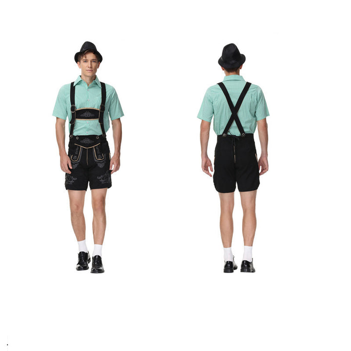 Herren nan moderne kurze Trachtenlederhose mit Kreuzträgern, dekorativer Stickerei und funktionalen Taschen Echo Archiv