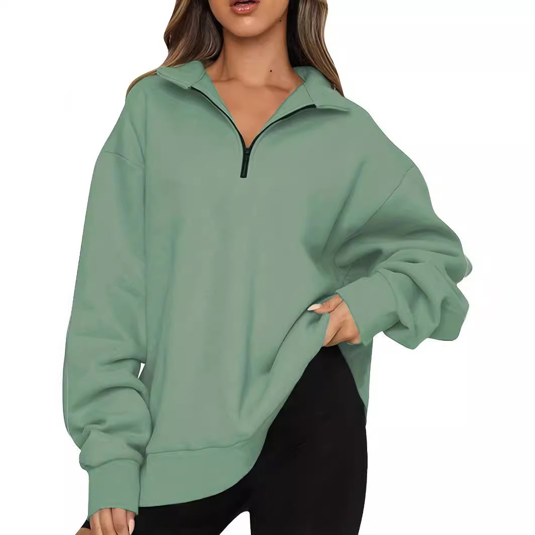 Damen nan Oversized Sweatshirt mit Kurzreißverschluss, Stehkragen und Kängurutasche Echo Archiv
