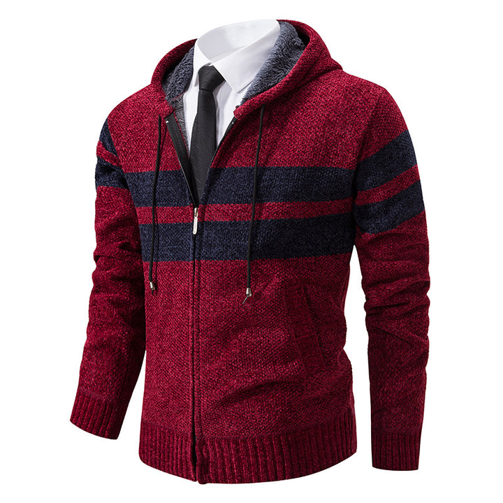 Herren nan gestrickte Kapuzenjacke mit Teddyfutter, verdecktem Reißverschluss und kontrastreifen Echo Archiv