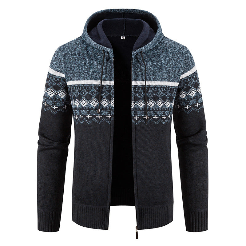 Herren nan gefütterte Strick-Zipjacke im Norwegerstil mit Kapuze und Thermofleece Echo Archiv