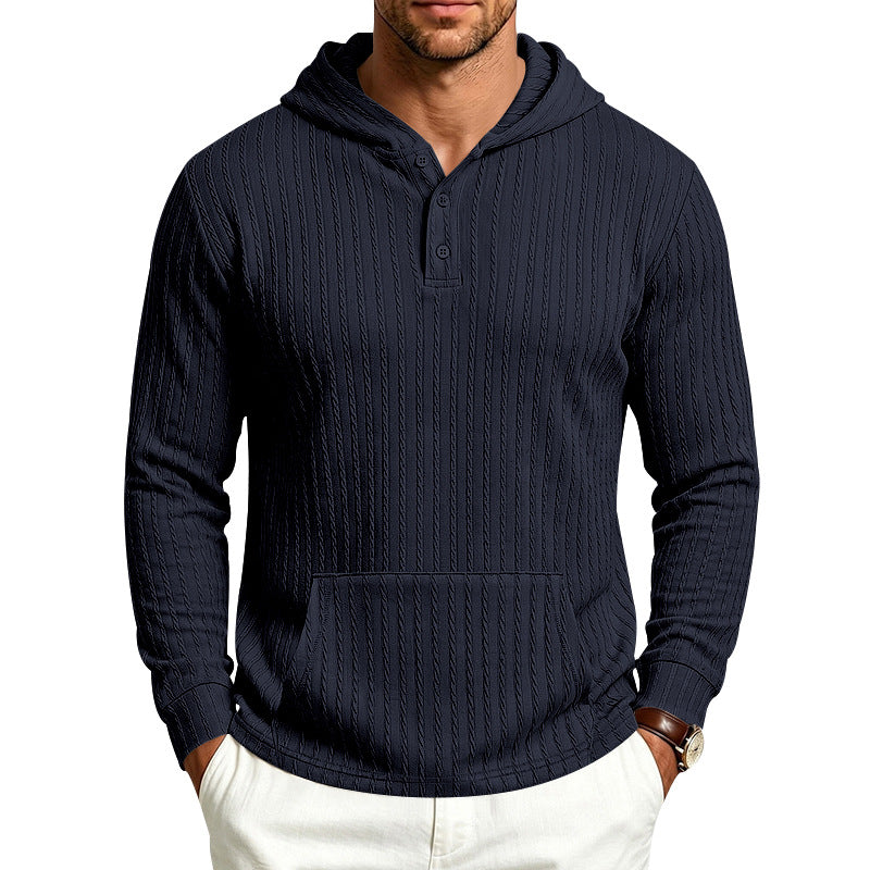 Herren Kapuzen-Henley-Pullover mit Zopfstruktur, Kängurutasche und Rippbündchen Echoarchiv