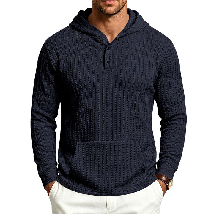 Herren Kapuzen-Henley-Pullover mit Zopfstruktur, Kängurutasche und Rippbündchen Echoarchiv