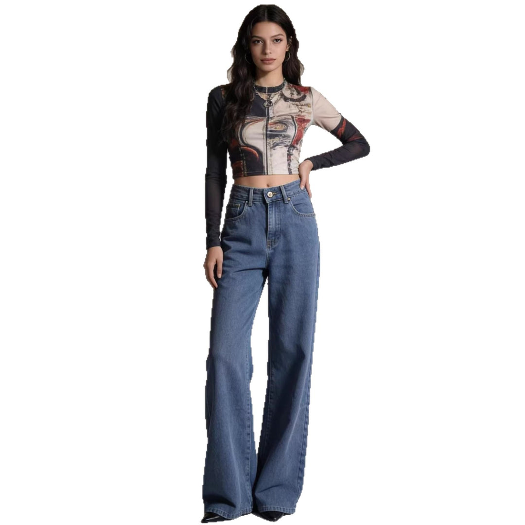 Damen nan hochgeschnittene extra-lange Schlagjeans mit weitem Bein und cleanem Five-Pocket-Schnitt Echo Archiv