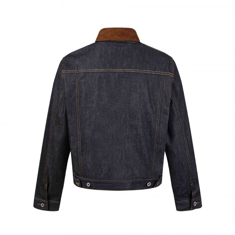Herren Boxy Denim-Jacke mit Cordkragen und kariertem Futter Echo Archiv