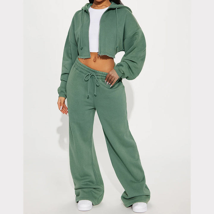 Damen nan Kapuzen-Crop-Top und weite Jogginghose Lounge-Set aus weichem Fleece Echo Archiv