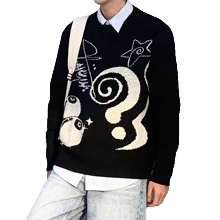 Damen Lässiger Grobstrickpullover mit einzigartigem Kunstmotiv Echoarchiv