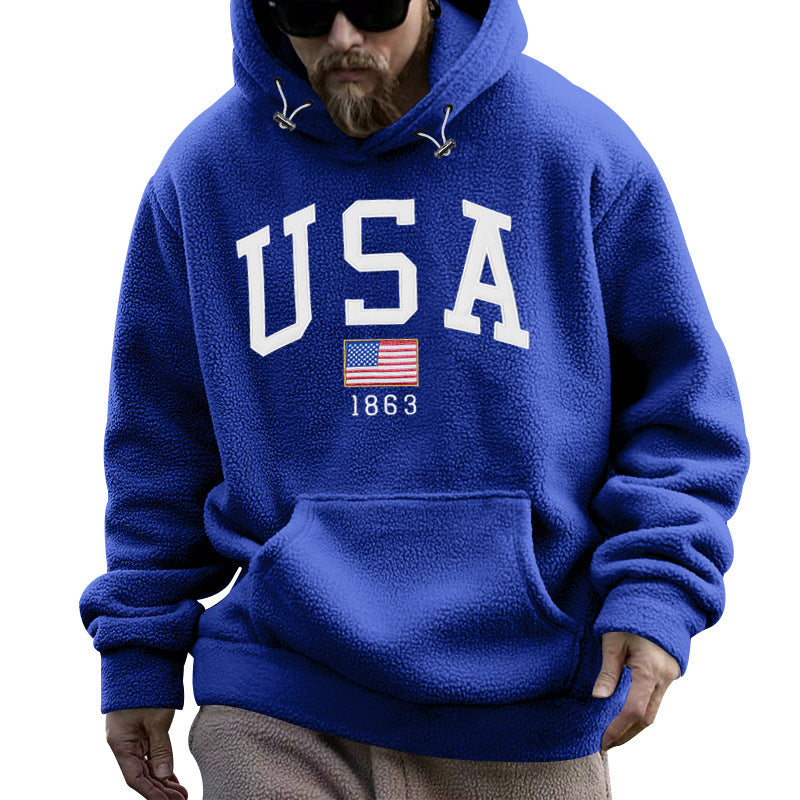 Herren Kapuzenpullover mit USA-Print und gemütlicher Kängurutasche Echoarchiv