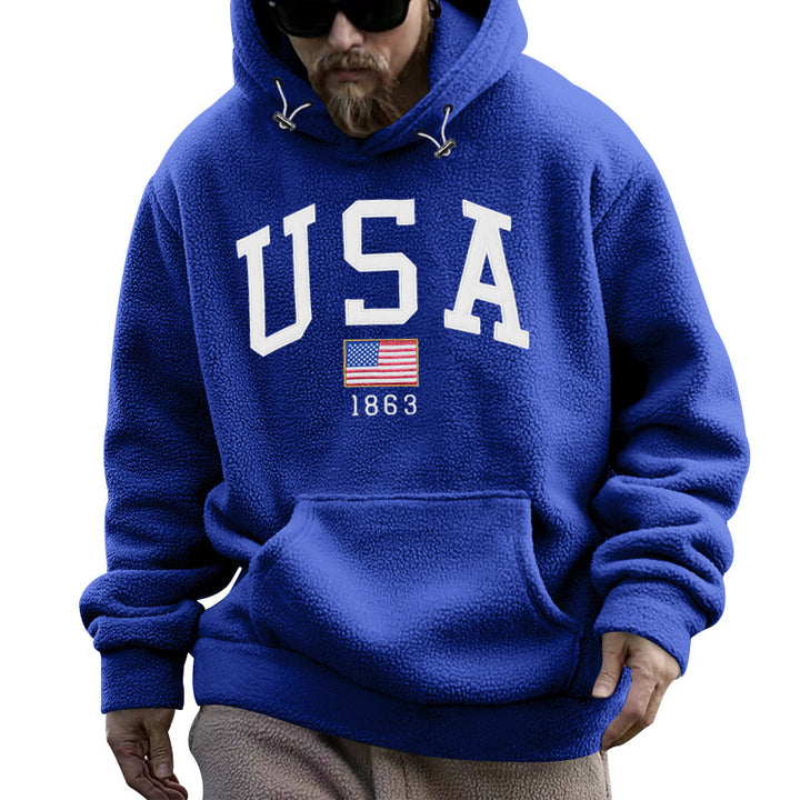 Herren Kapuzenpullover mit USA-Print und gemütlicher Kängurutasche Echoarchiv