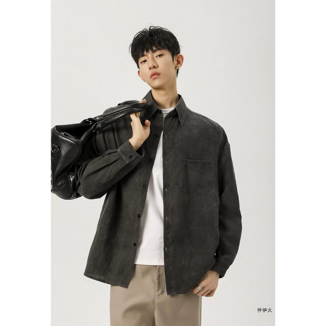 Herren Oversized Leinenoptik Hemd mit Brusttasche Echoarchiv