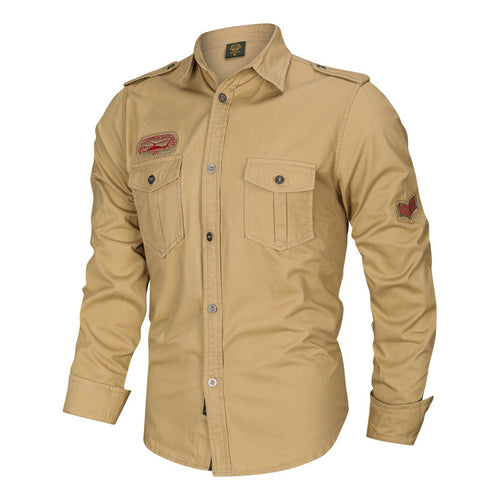Herren nan tailliertes Fieldhemd aus Baumwoll-Twill mit Schulterklappen, Brustpatten und gestickten Abzeichen Echo Archiv