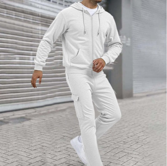 Herren athletischer Zip-Sweatset mit Cargo-Jogginghose, ergonomischen Nähten und gerippten Bündchen – Cavarno
