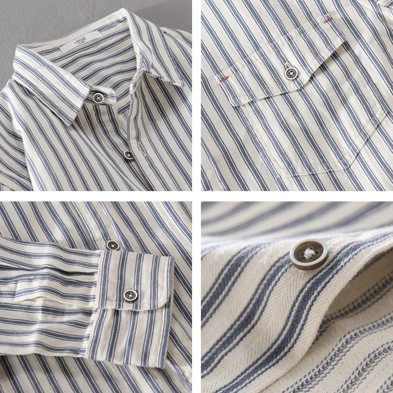 Herren Gestreiftes Overshirt aus leichter Baumwollmischung mit Brustklappe und Relaxed-Fit Echoarchiv