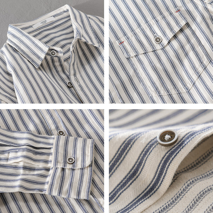 Herren Gestreiftes Overshirt aus leichter Baumwollmischung mit Brustklappe und Relaxed-Fit Echoarchiv