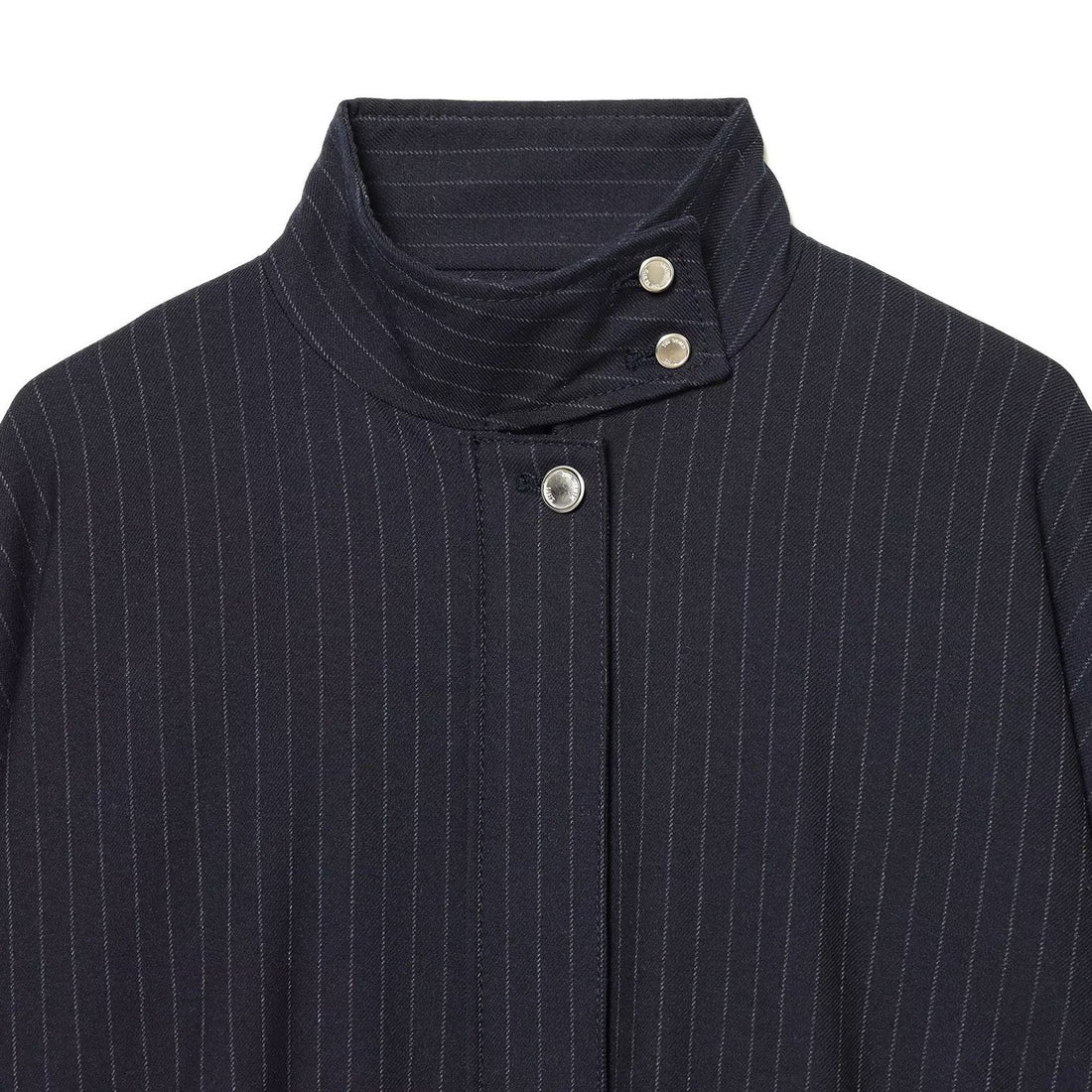 Damen Kurze Nadelstreifen-Blousonjacke mit Stehkragen, Ballonärmeln und elastischem Saum Echoarchiv