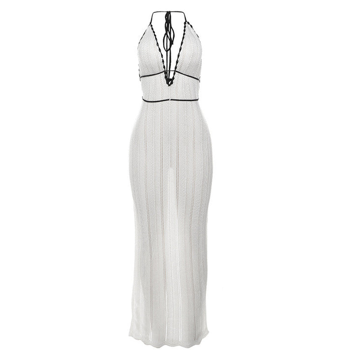 Damen Strick Maxikleid mit tiefem V-Ausschnitt und Bindebändern Echo Archiv