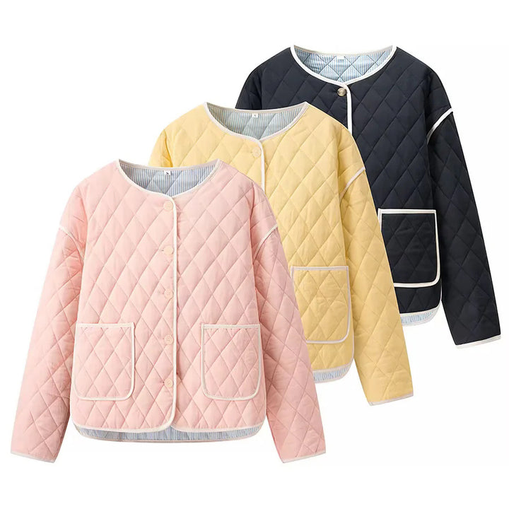 Damen nan gesteppte Übergangsjacke mit Rundhalsausschnitt oversized Eingrifftaschen und kontrastpaspel Echo Archiv