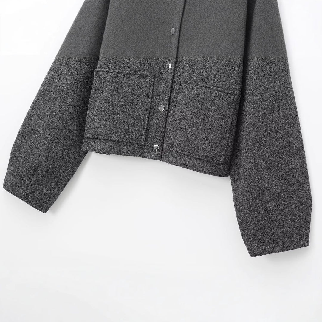 Damen Cropped Wollmix‑Jacke im Boxy‑Schnitt mit Stehkragen und aufgesetzten Taschen Echoarchiv