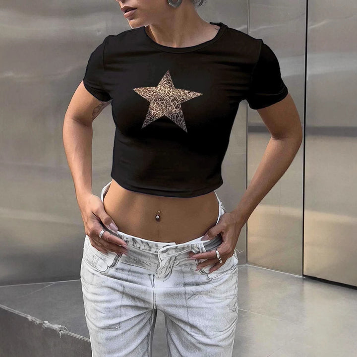 Damen Crop-T-Shirt mit stilvollem Leopardenstern-Design Echo Archiv
