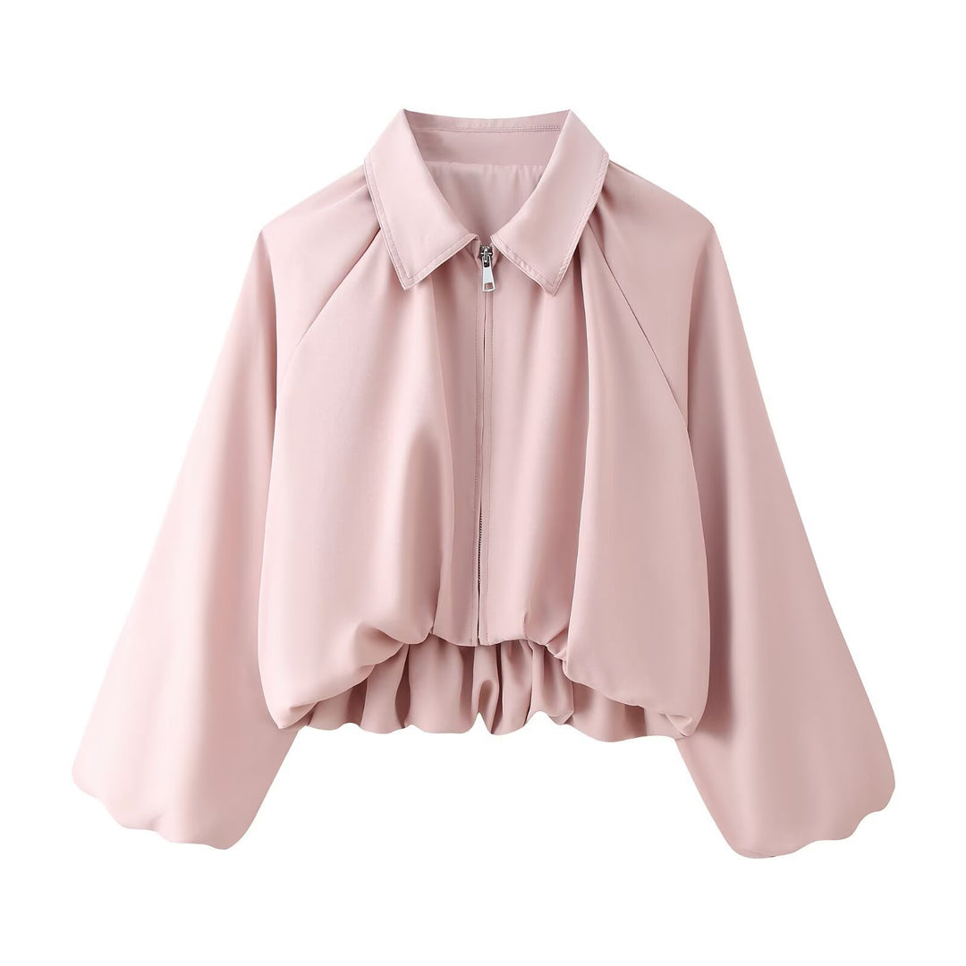 Damen Kurze Cropped‑Jacke mit Raglanärmeln, Reißverschluss und gerafftem Saum Echo Archiv