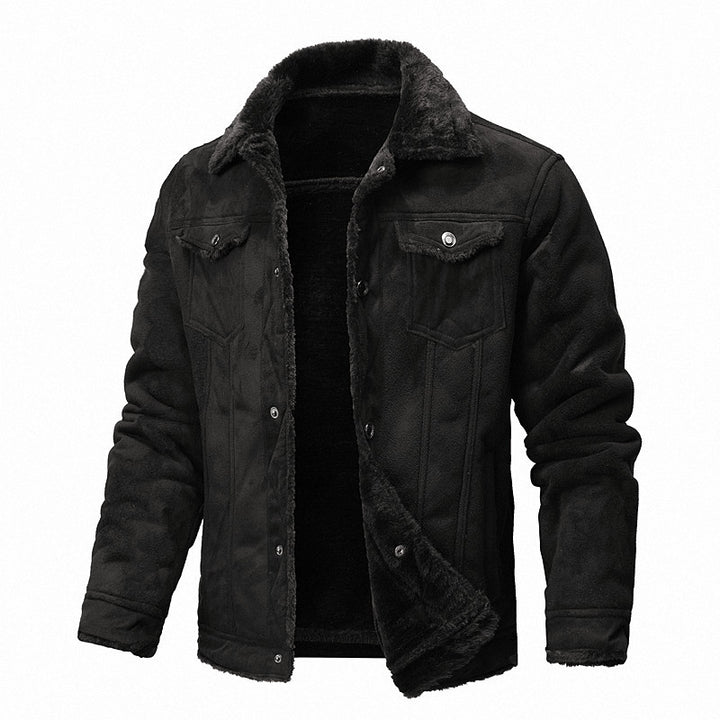 Herren Truckerjacke aus Velours-Kunstleder mit Teddy-Innenfutter Echoarchiv