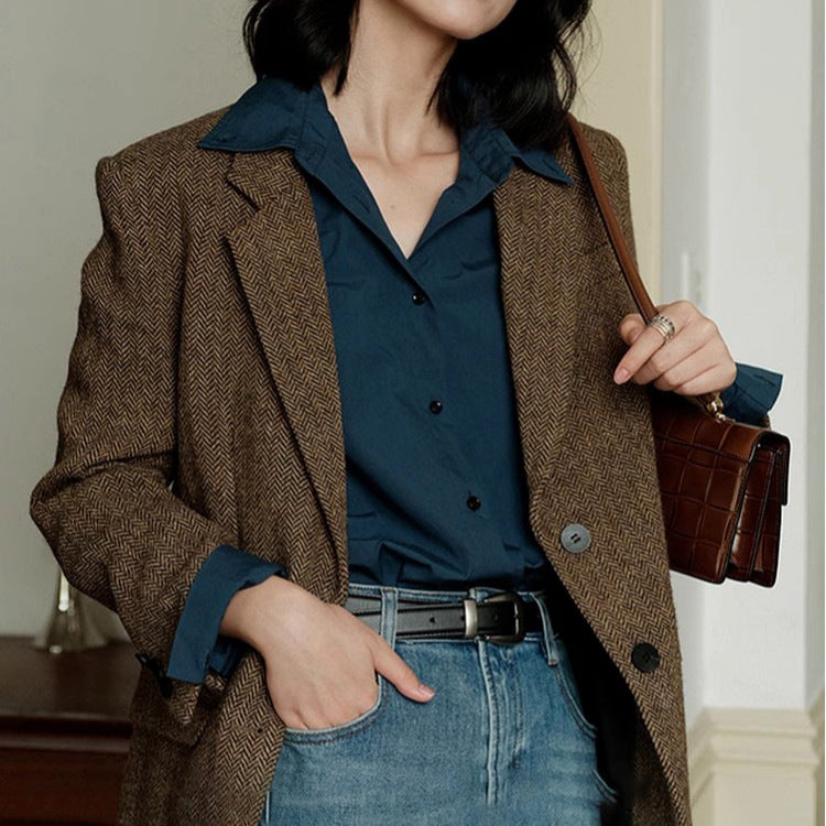 Damen Eleganter Herringbone Blazer Echoarchiv