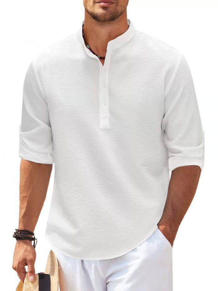 Herren Langarmshirt mit strukturierter Oberfläche und modernen Knopfleisten Echoarchiv