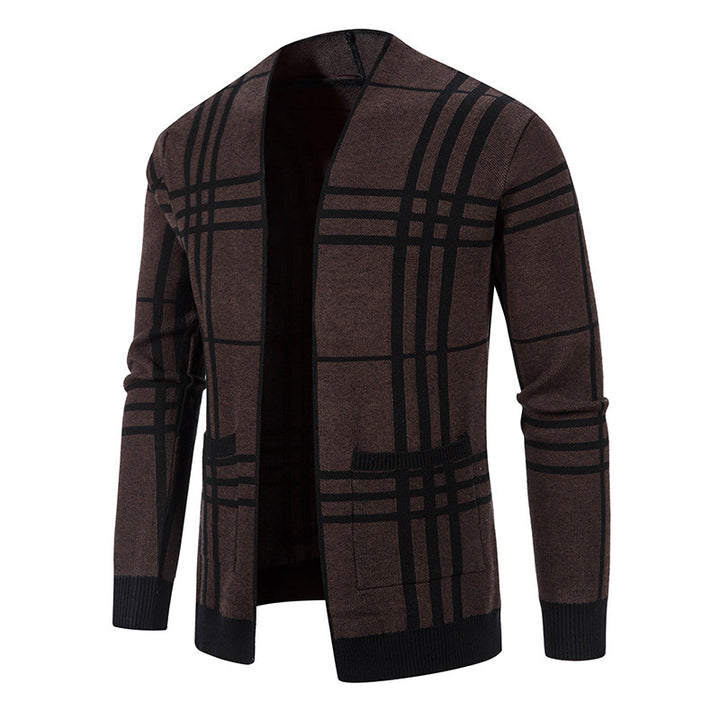 Herren modische Strickjacke mit modernem Karo-Muster und praktischen Taschen Echoarchiv