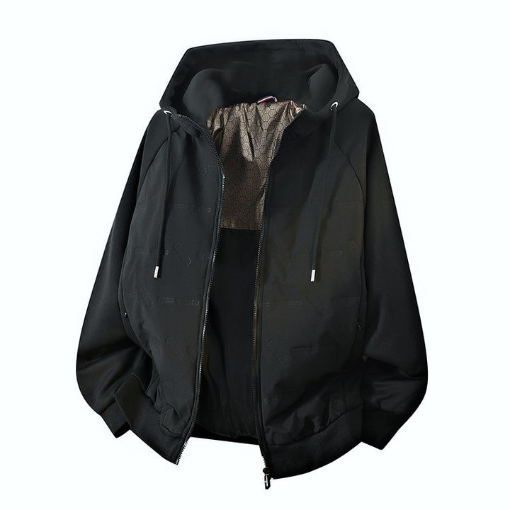 Leichte Herren-Hoodie-Jacke mit gestepptem Futter, verstellbarem Kapuzenzug und elastischem Taillenbund – Cavarno