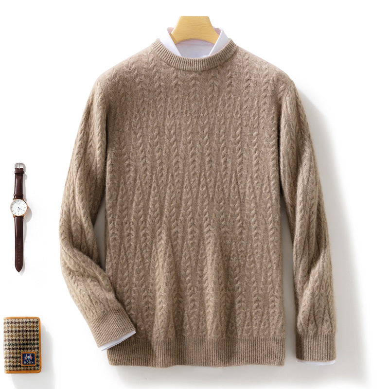 Herren gehobener Zopfstrickpullover mit Rundhals und Merino‑Mischung Echoarchiv