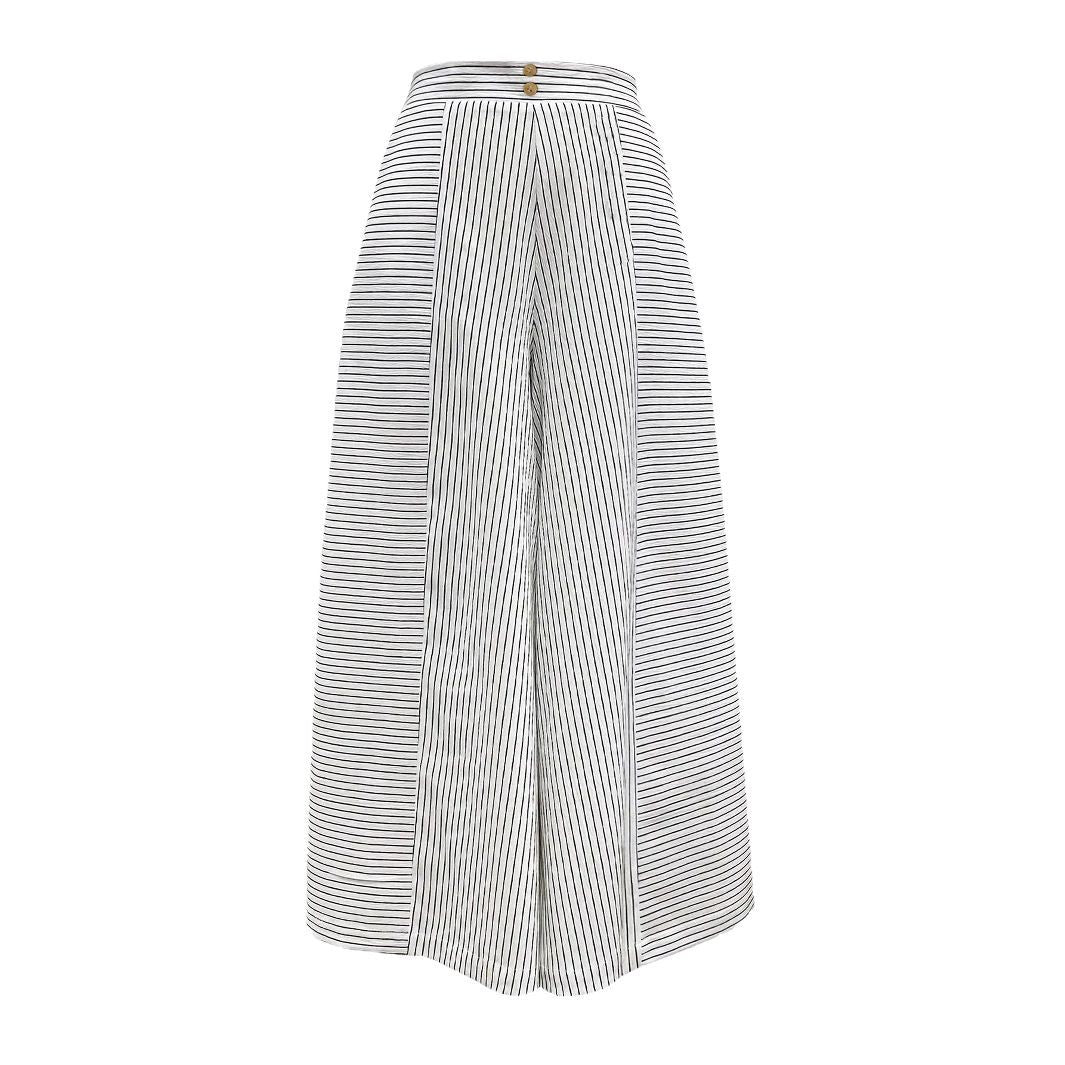 Damen Hochtaillierte Palazzo-Hose mit weitem Bein & Streifen-Detail – Avérine