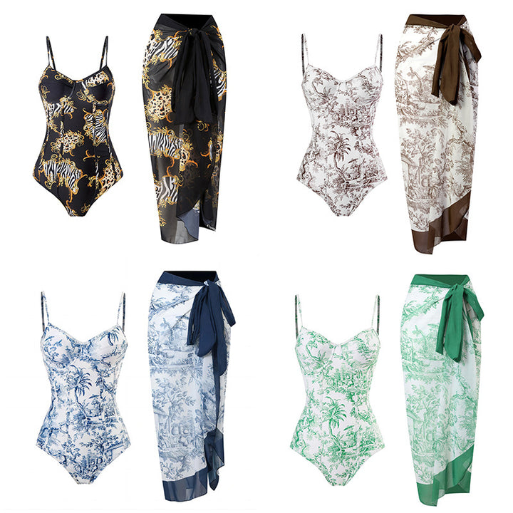 Damen Einteiliger Badeanzug mit elegantem Wickelrock Echo Archiv