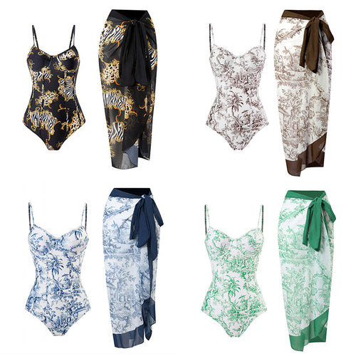 Damen Einteiliger Badeanzug mit elegantem Wickelrock Echo Archiv
