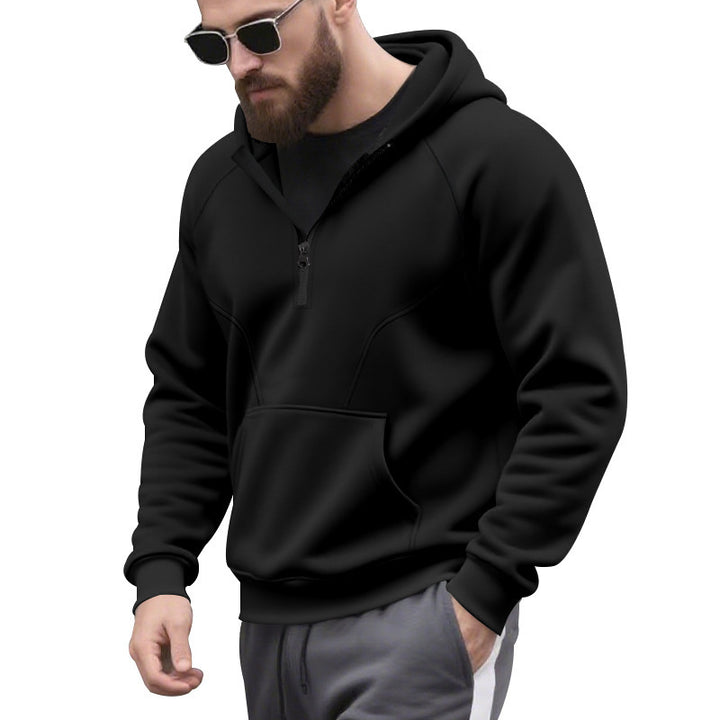 Herren sportlicher Kapuzenpullover mit kurzer Reißverschlussöffnung und Kängurutasche Echoarchiv
