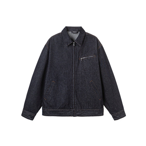 Herren Boxy-Denimjacke mit durchgehendem Reißverschluss, Brust-Reißverschlusstasche und Hemdkragen Echo Archiv