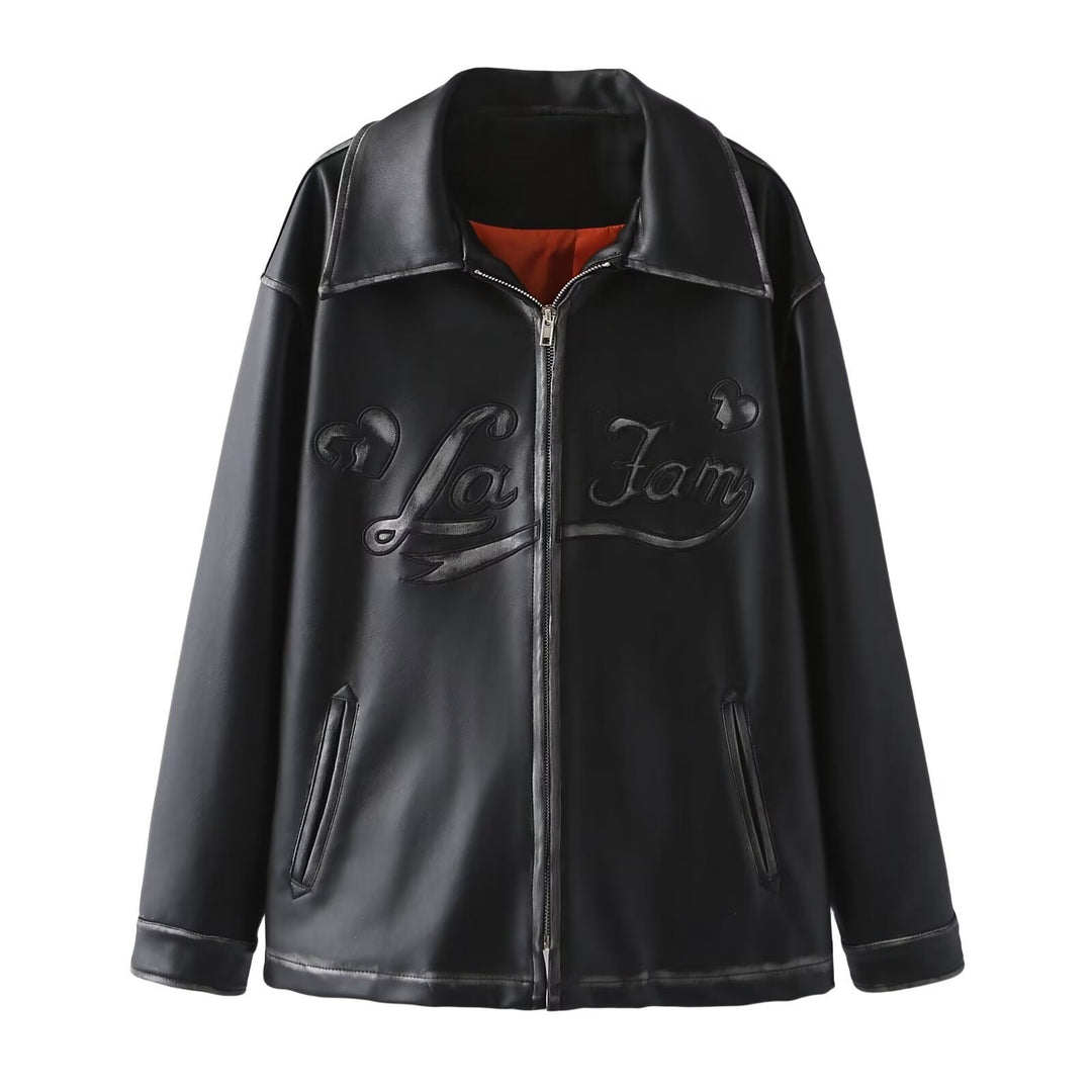 Damen nan oversized Kunstlederjacke mit Schalkragen und geprägter Logostickerei Echo Archiv