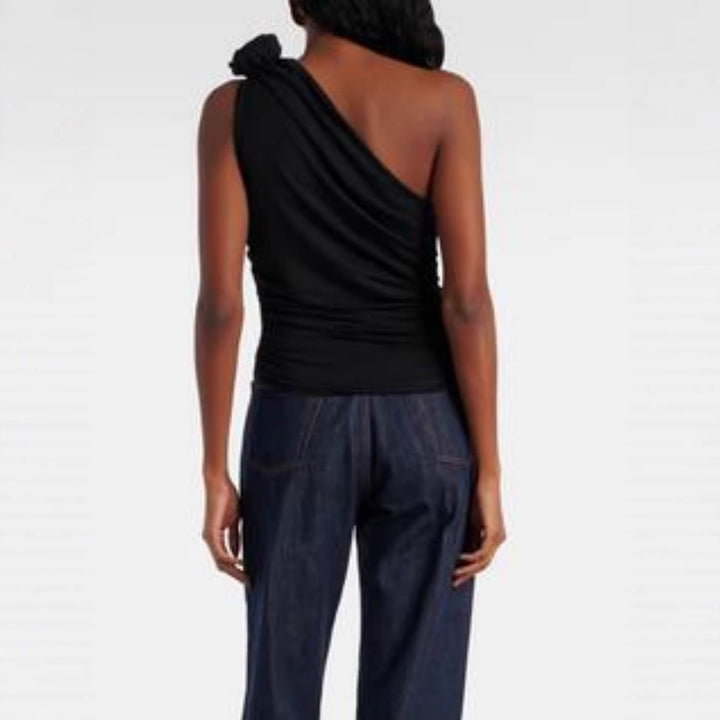 Damen asymmetrisches Top mit Raffungen und floralem Detail Echo Archiv