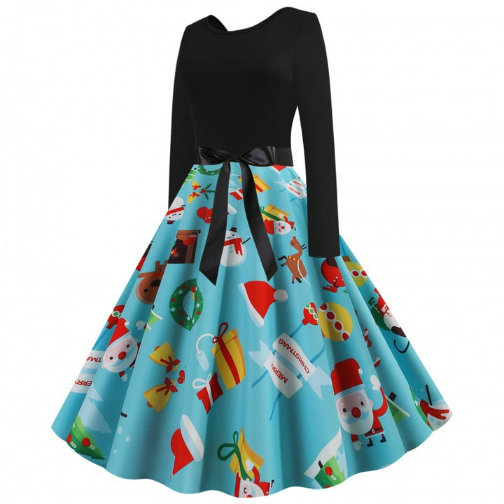 Damen Retro-Festkleid mit kontrastiertem Oberteil, ausgestelltem Tellerrock und Satintaillengürpe – Élara